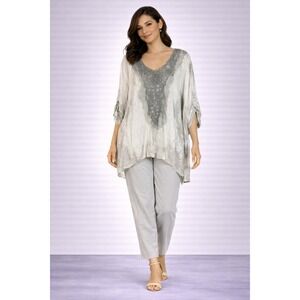 Made in‎ Italy Boho Crochet Tunic Blouse Women's Lagenlook Oversized Top Size L